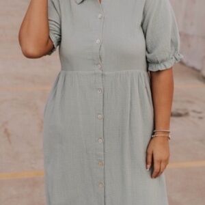 Roolee Sage Green Muslin Gauze Midi Dress